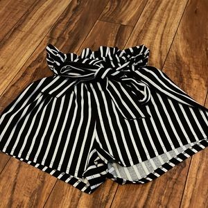black and white striped paper bag shorts